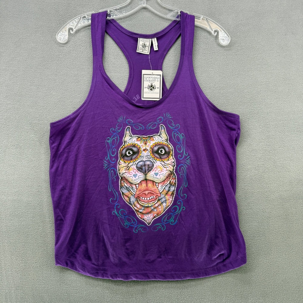Exist Miami Pitbull Tank Top Womens Purple Sugar Skull Thunder Beach 2016  Large